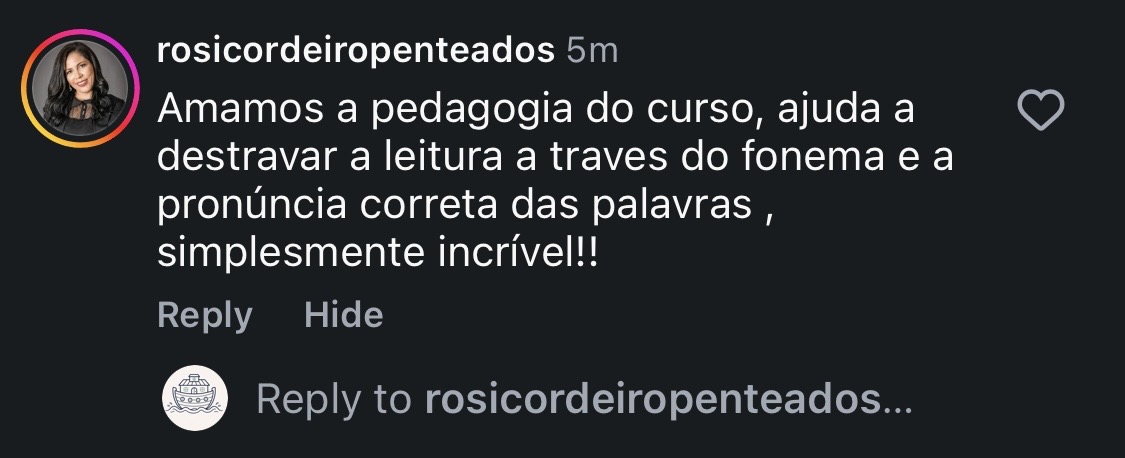 Comentário de Rosi Cordeiro no Instagram